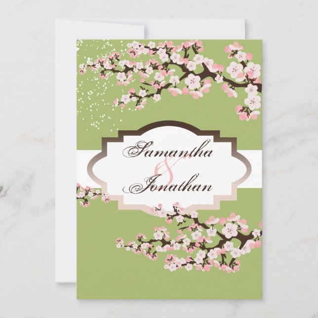 Wedding Invitation Sage Green Cherry Blossom (Front)