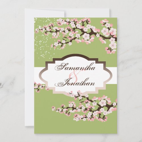 Wedding Invitation Sage Green Cherry Blossom