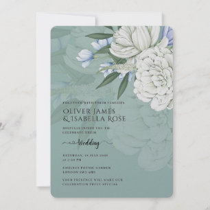 Wedding Invitation   Sage Green & White Peonies