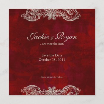 Wedding Invitation Save The Date Antique Roses Red by WeddingShop88 at Zazzle