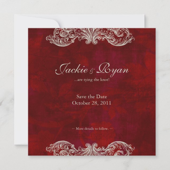 Wedding Invitation Save the Date Antique Roses red (Front)