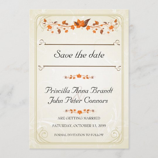 Wedding Invitation Save The Date Fall Leaves Theme Zazzle Com