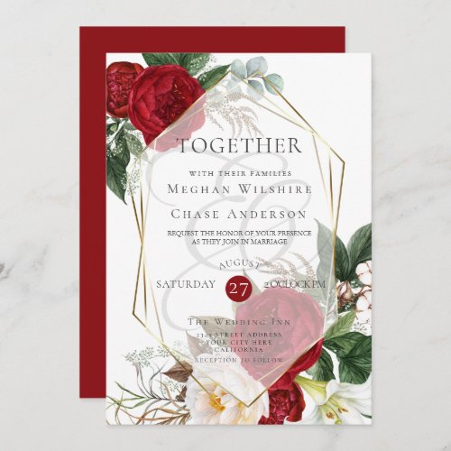 Wedding Invitation  Scarlet and Ivory Floral
