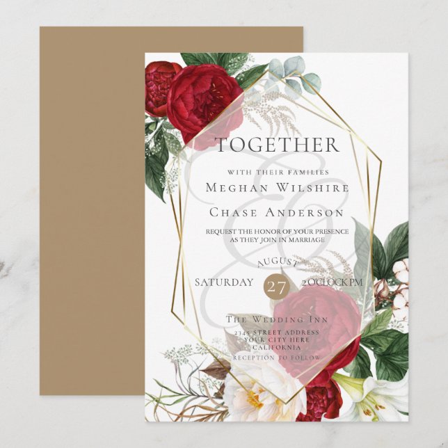 Wedding Invitation | Scarlet and Ivory Floral (Front/Back)