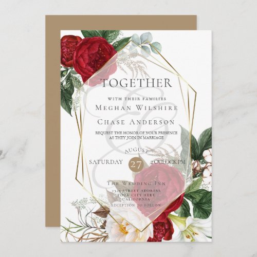 Wedding Invitation  Scarlet and Ivory Floral