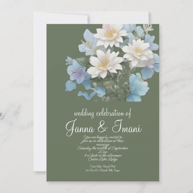 wedding invitation sea blue  floral pastel (Front)