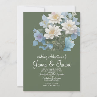 wedding invitation sea blue  floral pastel