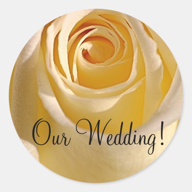 Wedding Invitation Seal_Cream Rose_Our Wedding! Classic Round Sticker (Front)