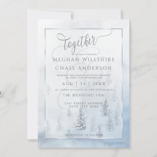 Wedding Invitation  Silver Blue Winter Wonderland
