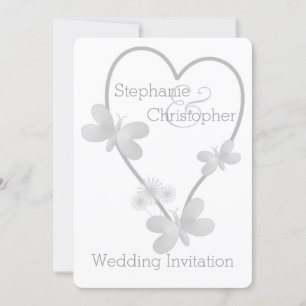Wedding Invitation Silver Heart And Butterflies