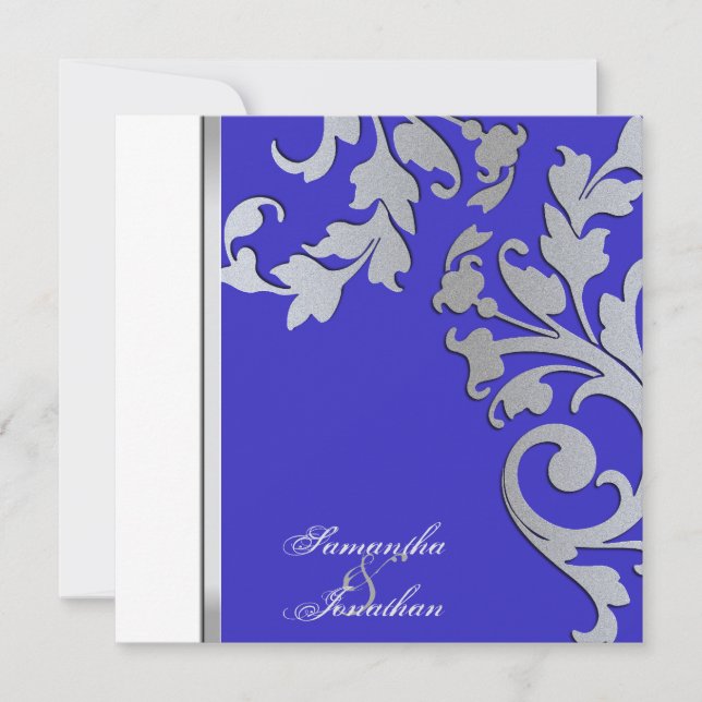 Wedding Invitation Silver Sparkle Floral Swirls (Front)