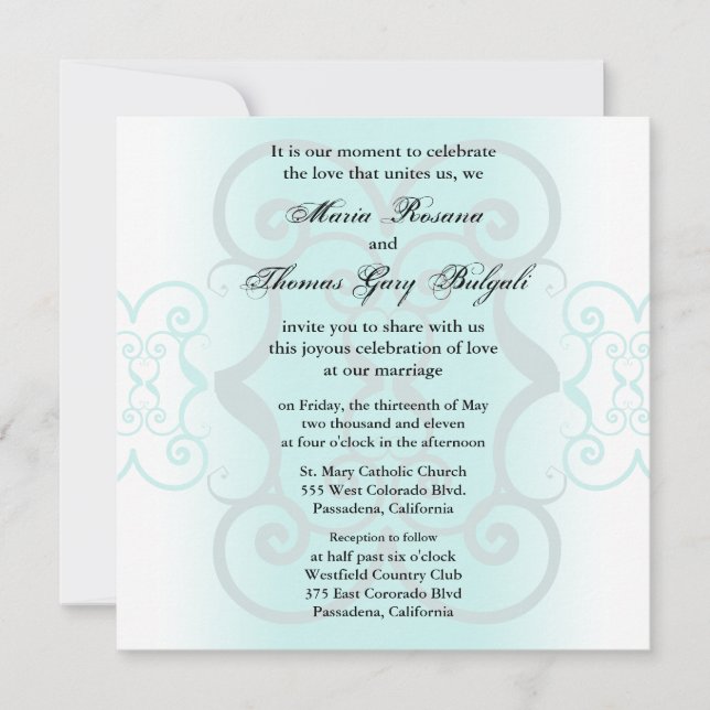 Wedding Invitation Simply Teal Grey (Front)