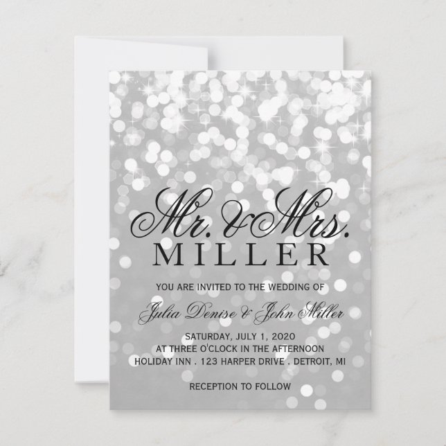 Wedding Invitation - Sparkling Couple Grey Silver (Front)