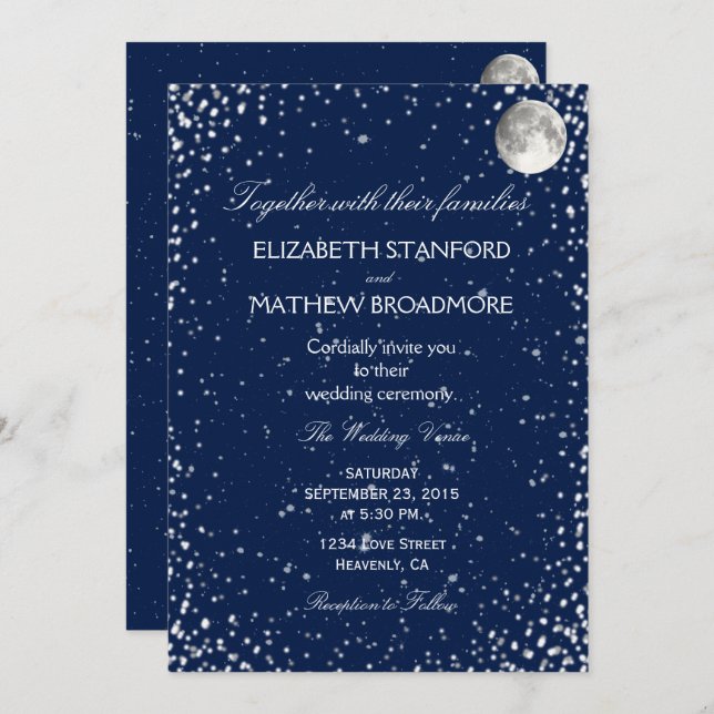 Wedding Invitation | Starry Night Moon (Front/Back)