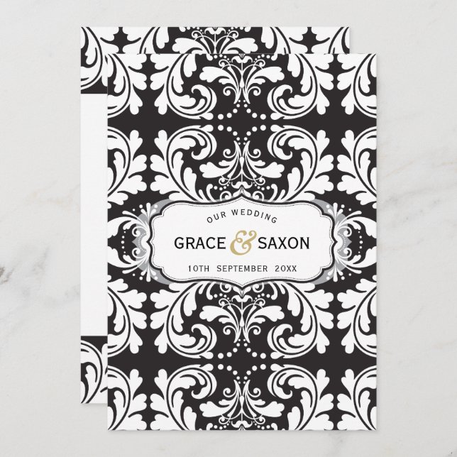 WEDDING INVITATION style savvy black and white (Front/Back)