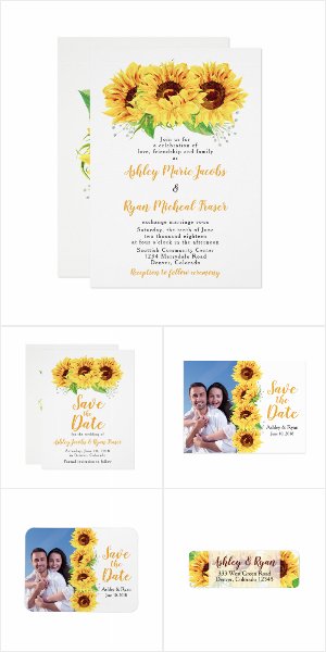 Yellow Sunflower Wedding Invitation Suite