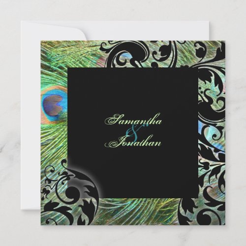 Wedding Invitation Teal Green Peacock Feathers