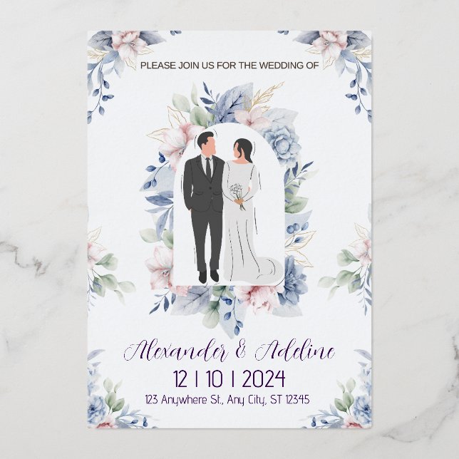 Wedding Invitation Template, Printable Wedding  Foil Invitation (Front)