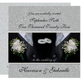 Wedding Invitation | Two Grooms | Silver Damask