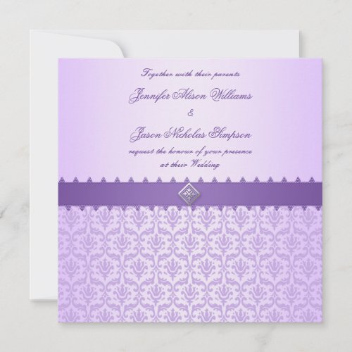 Wedding Invitation Vintage Lilac Damask &amp; Ribbon