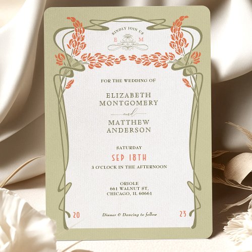 Wedding Invitation Vintage Minimalist Art Nouveau
