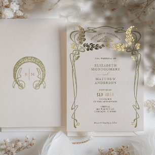 Wedding Invitation Vintage Minimalist Art Nouveau Foil Invitation