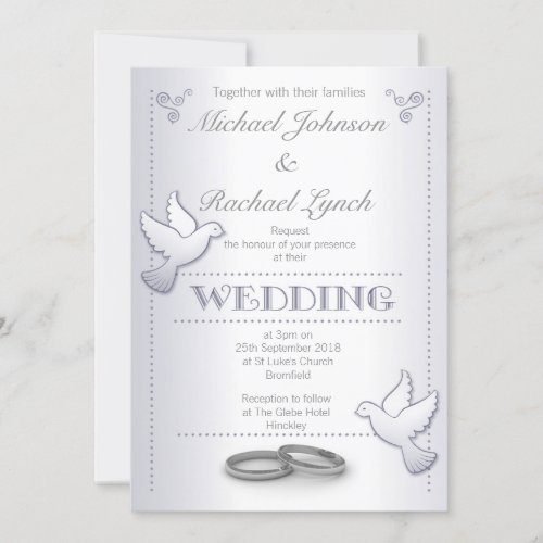 Wedding Invitation Vintage Silver Lovebirds