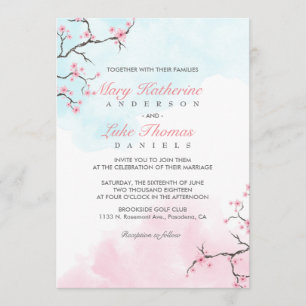 Wedding Invitation Watercolor Cherry Blossom