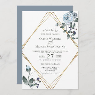 Wedding Invitation Watercolor Dusty Blue Floral