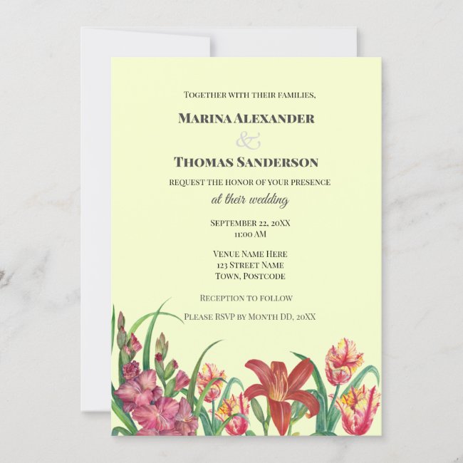 Wedding Invitation Watercolor Gladioli Lily Tulips