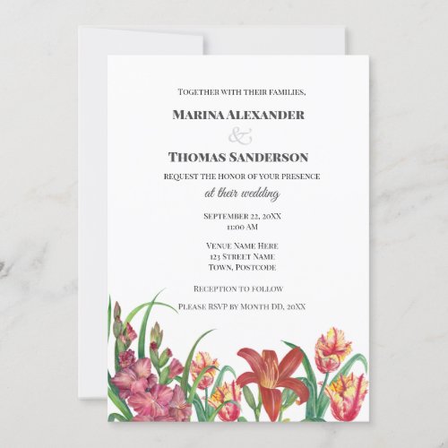 Wedding Invitation Watercolor Gladioli Lily Tulips