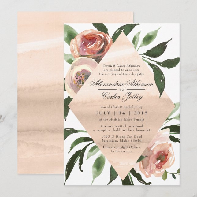 WEDDING INVITATION | Watercolor Sage Blush Floral (Front/Back)
