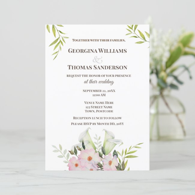 Wedding Invitation Watercolor White Calla Lilies