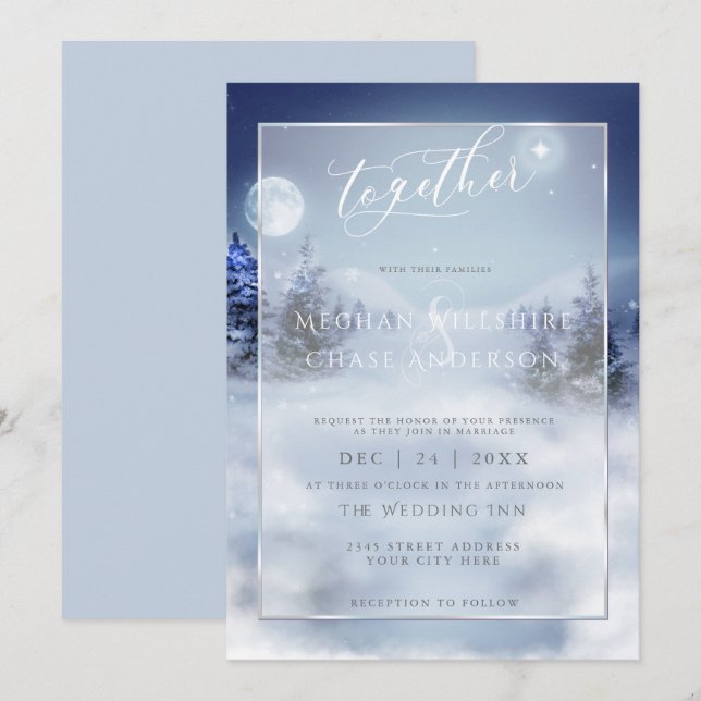 Wedding Invitation | Watercolor Winter Wonderland (Front/Back)