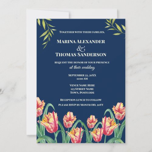Wedding Invitation Watercolor Yellow Parrot Tulips