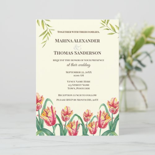 Wedding Invitation Watercolor Yellow Parrot Tulips