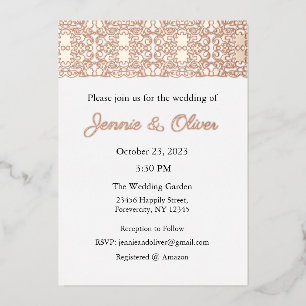 Wedding Invitation, Wedding Stationary, Foil, Lace Foil Invitation