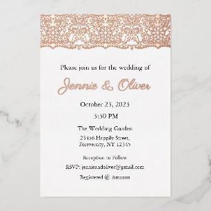 Wedding Invitation, Wedding Stationary, Foil, Lace Foil Invitation