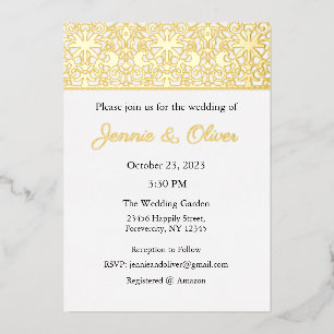 Wedding Invitation, Wedding Stationary, Foil, Lace Foil Invitation