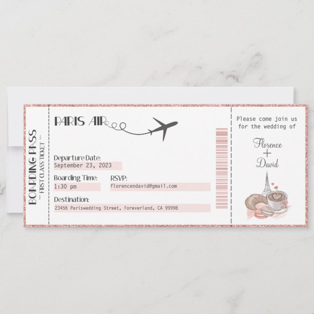 Wedding Invitation, Wedding Stationary, Paris Invitation (Front)