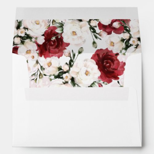 Wedding Invitation White Burgundy Floral  Envelope