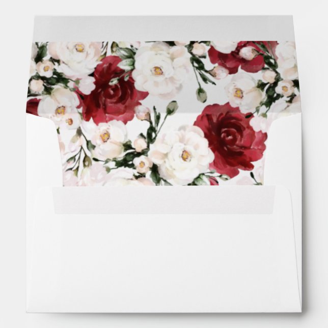 Wedding Invitation White Burgundy Floral  Envelope (Back (Bottom))
