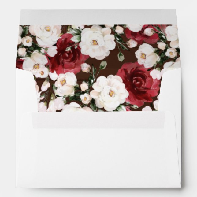 Wedding Invitation White Burgundy Floral Rustic Envelope (Back (Bottom))
