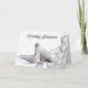 Wedding Invitation - White Doves, Roses