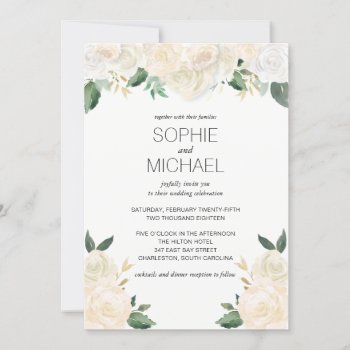 Wedding Invitation White Flowers by KarisGraphicDesign at Zazzle