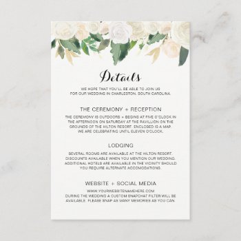 Wedding Invitation White Flowers - Details Card by KarisGraphicDesign at Zazzle