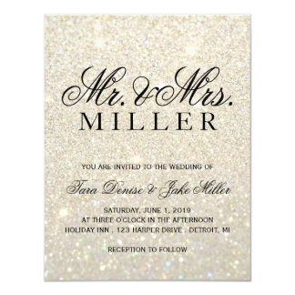 Wedding Invitation - White Gold Glitter Fab