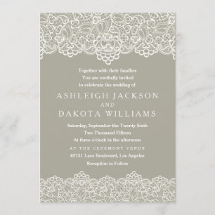 Wedding Invitation White Lace on Olive Green