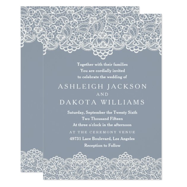 Wedding Invitation | White Lace On Slate Blue