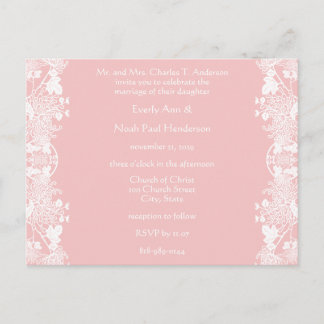 Wedding Invitation White On Pink Vintage Flowers Postcard